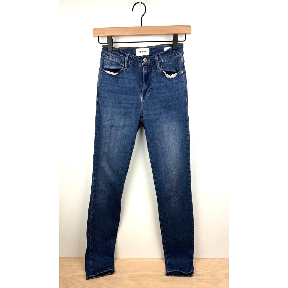 FRAME Le‎ High Skinny Jeans Cobain Blue Wash High Rise Stretch Denim Size 24